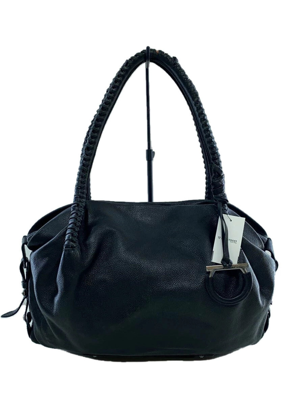 Salvatore Ferragamo Gancini Drape Handbag Woven Leather Black